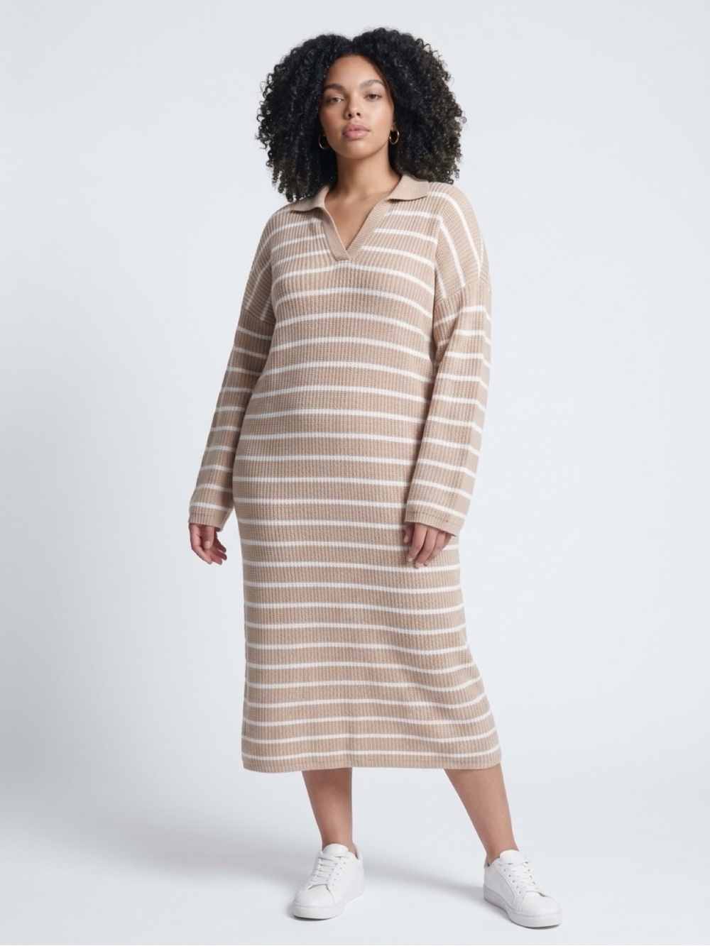 Merokeety Striped Collared Maxi
Sweater Dress Tan XL NWOT